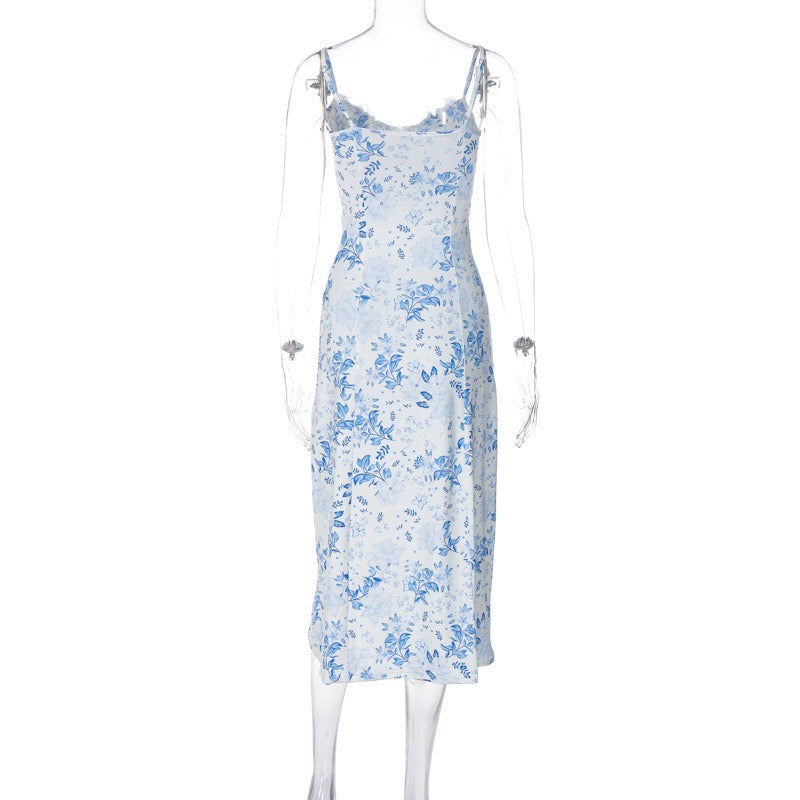 #E002 Flower blue dress