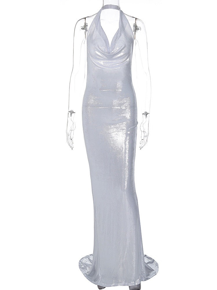 #cm312 Shiny gray white dress