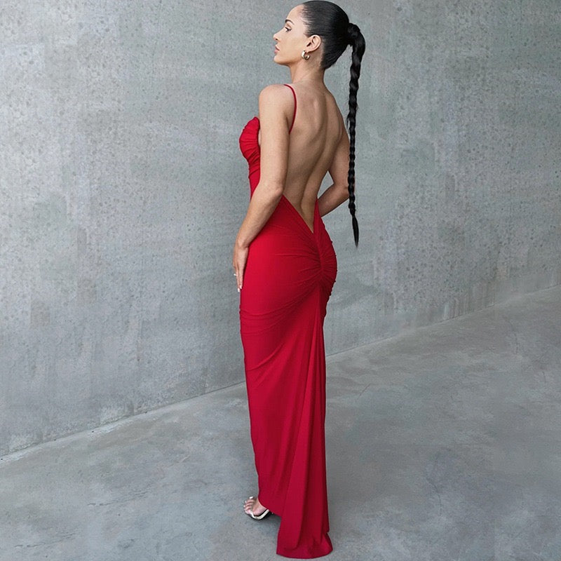 #N391 Red back open dress