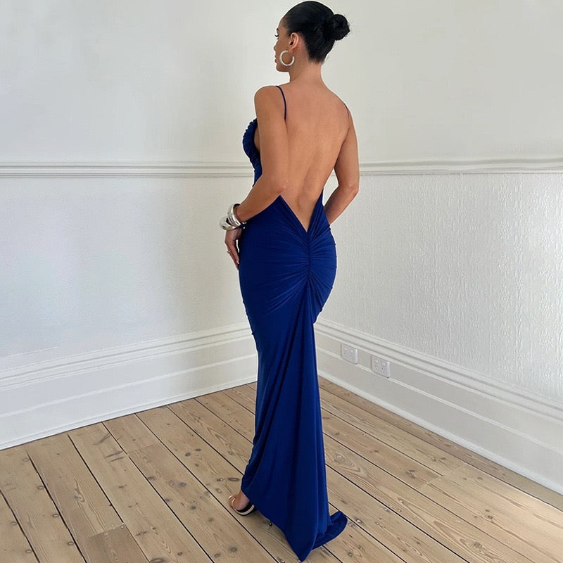 #N392 Blue back open dress